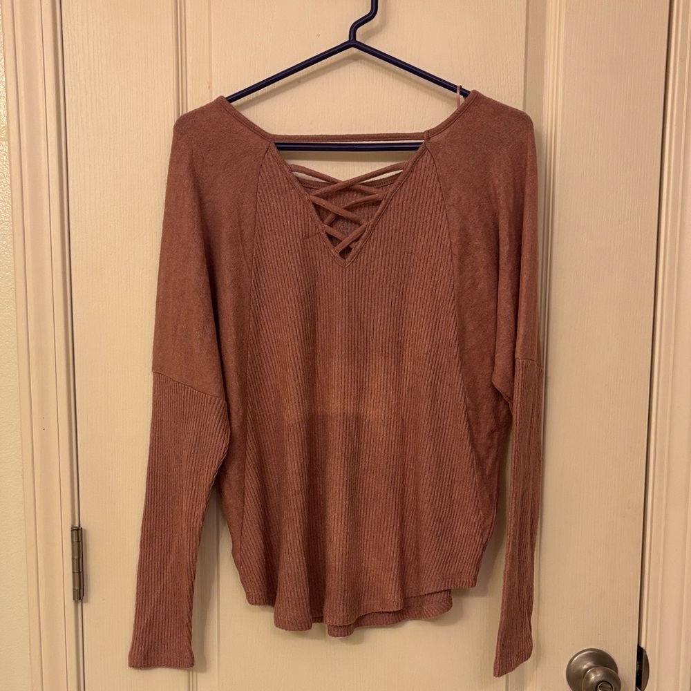 Ribbed Long Sleeve Top in Dusty Pink - Picture 3 of 3
